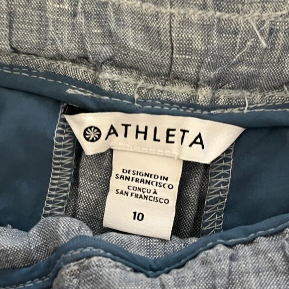 Athleta Cabo Linen Pull On Drawstring Shorts Chambray Women 10 - Picture 4 of 7